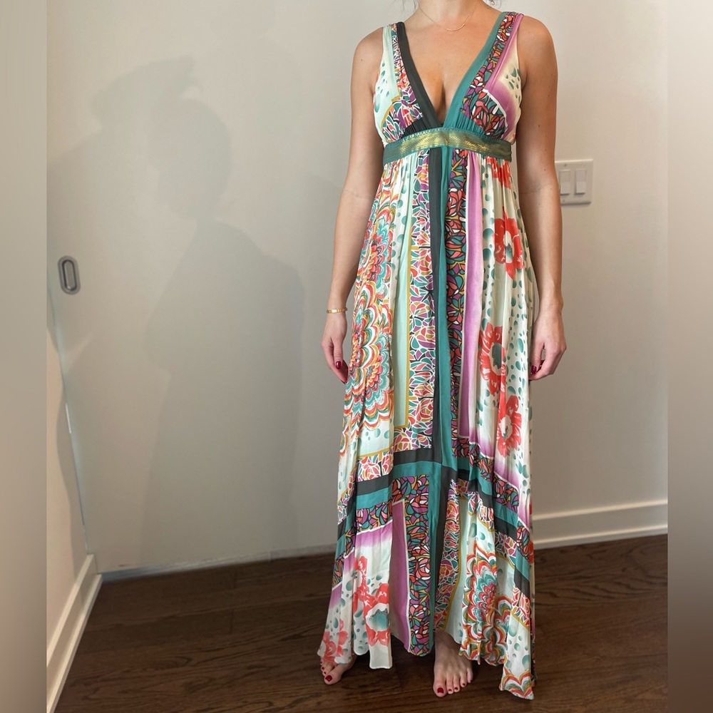 Nicole Miller Studio 100% Silk Maxi Dress | Size 6 | Boho Floral Print